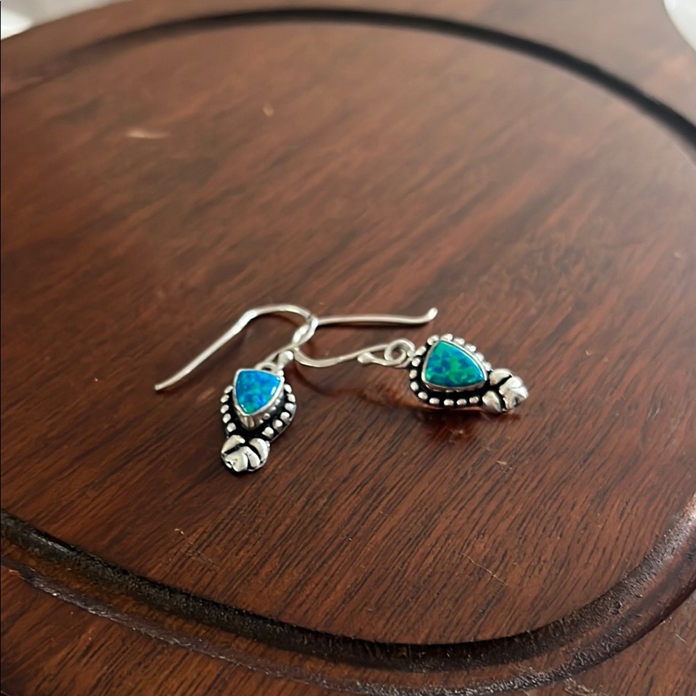 Silver and Blue Ornate Dangle Earrings